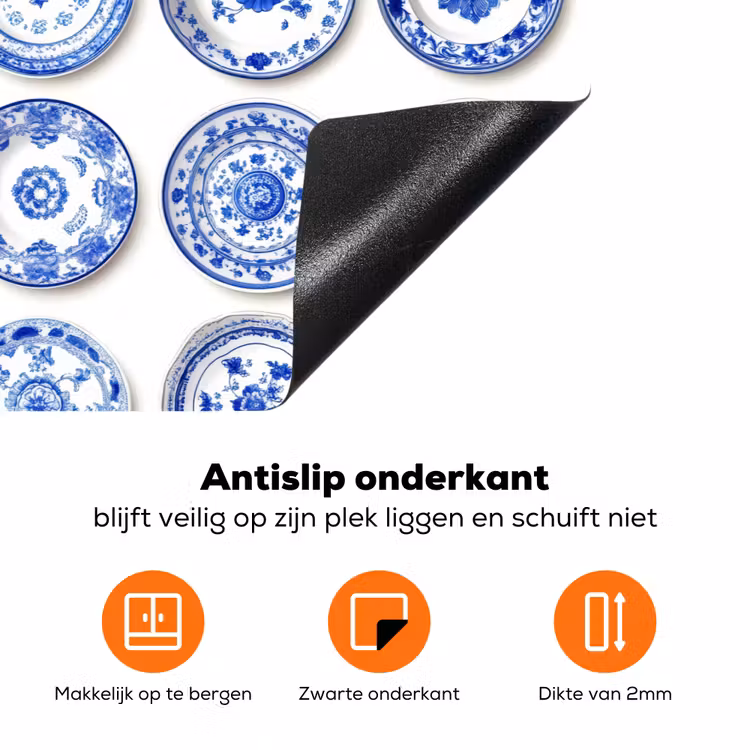 Borden - Bloemen - Patroon - Blauw Inductie beschermer vinyl 3mm klein 276 -zzzzzzz-td-onderkant