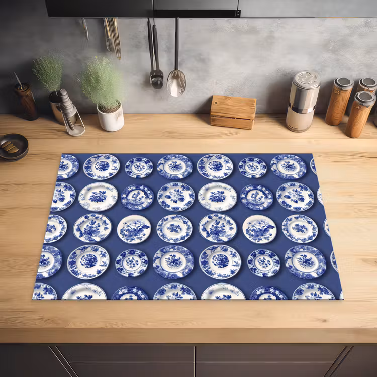 Borden - Floraal - Blauw Inductie beschermer vinyl 3mm klein 276 -sfeer5