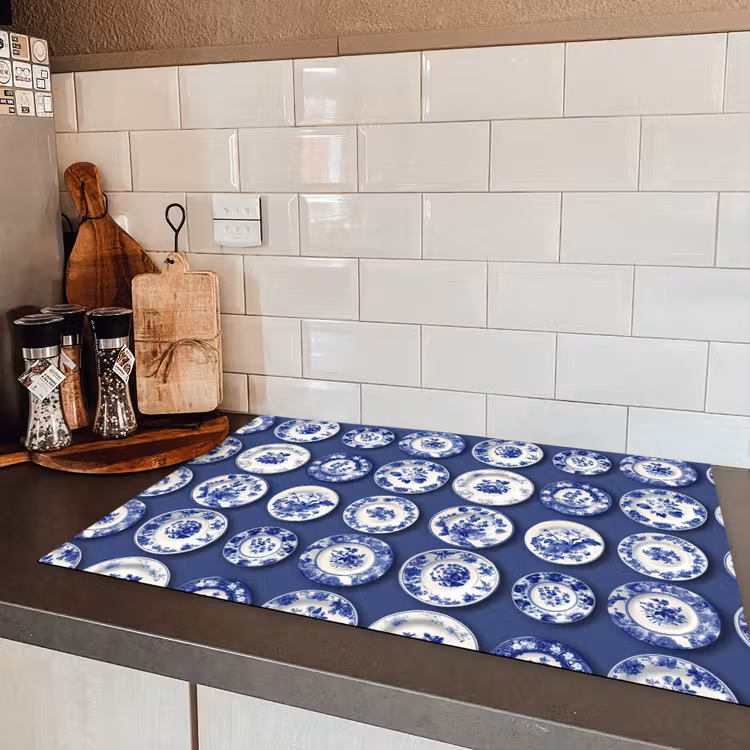 Borden - Floraal - Blauw Inductie beschermer vinyl 3mm klein 276 -sfeer3