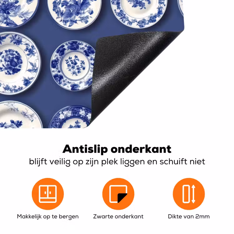 Borden - Floraal - Blauw Inductie beschermer vinyl 3mm klein 276 -zzzzzzz-td-onderkant