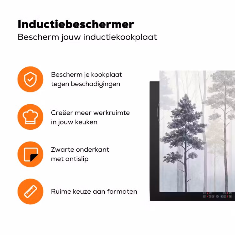 Bos - Bomen - Mist - Natuur - Illustratie - Grijs Inductie beschermer vinyl 3mm klein -zzzzzzz-td-ups