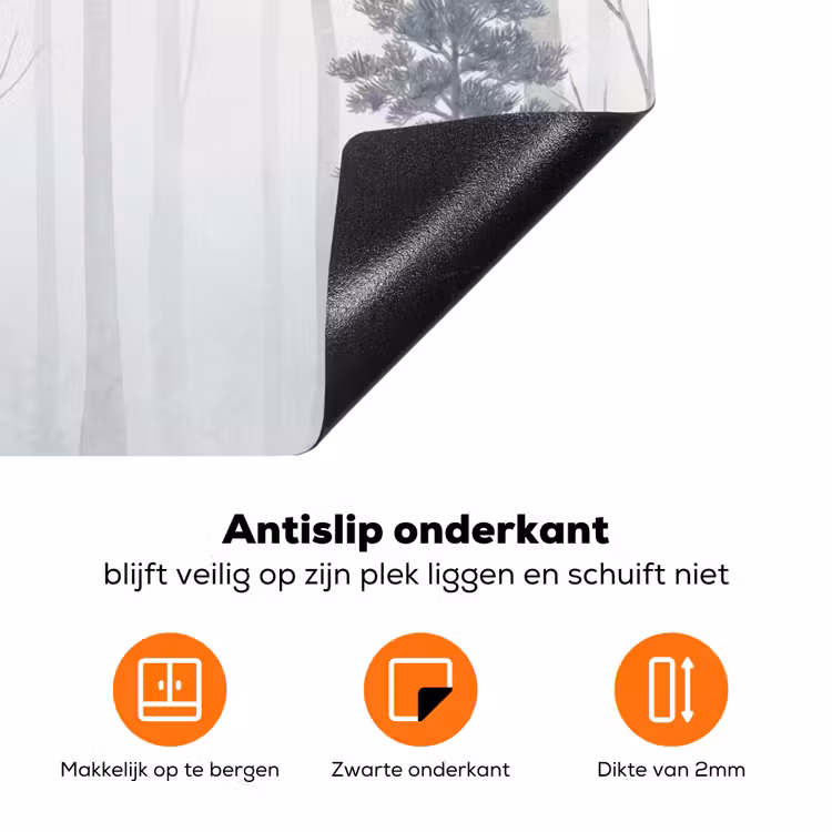 Bos - Bomen - Mist - Natuur - Illustratie - Grijs Inductie beschermer vinyl 3mm klein -zzzzzzz-td-onderkant