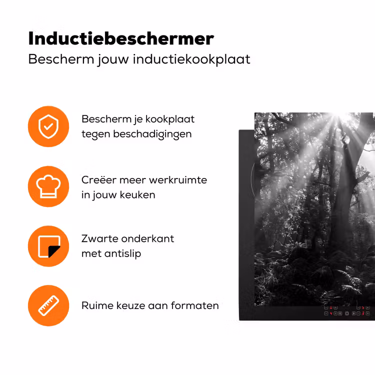 Bos - Lichtstralen - Natuur - Zwart-wit Inductie beschermer vinyl 3mm klein -zzzzzzz-td-ups