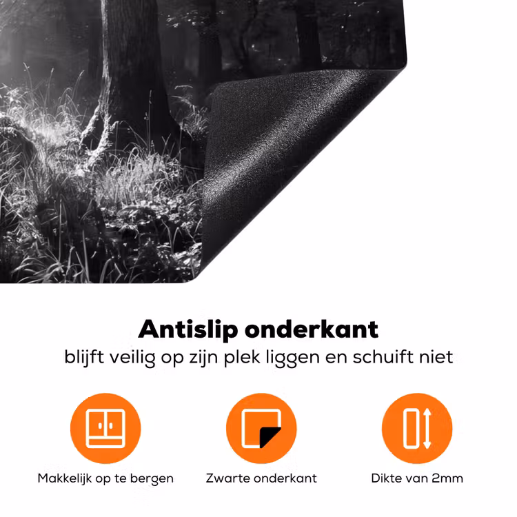 Bos - Lichtstralen - Natuur - Zwart-wit Inductie beschermer vinyl 3mm klein -zzzzzzz-td-onderkant