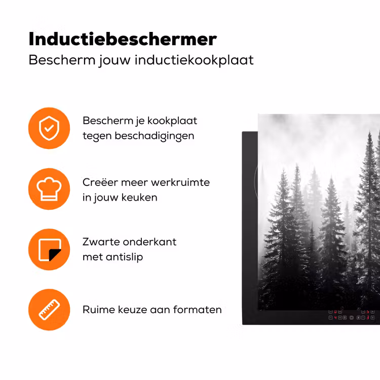Bos - Mist - Winter - Monochroom - Natuur Inductie beschermer vinyl 3mm klein -zzzzzzz-td-ups