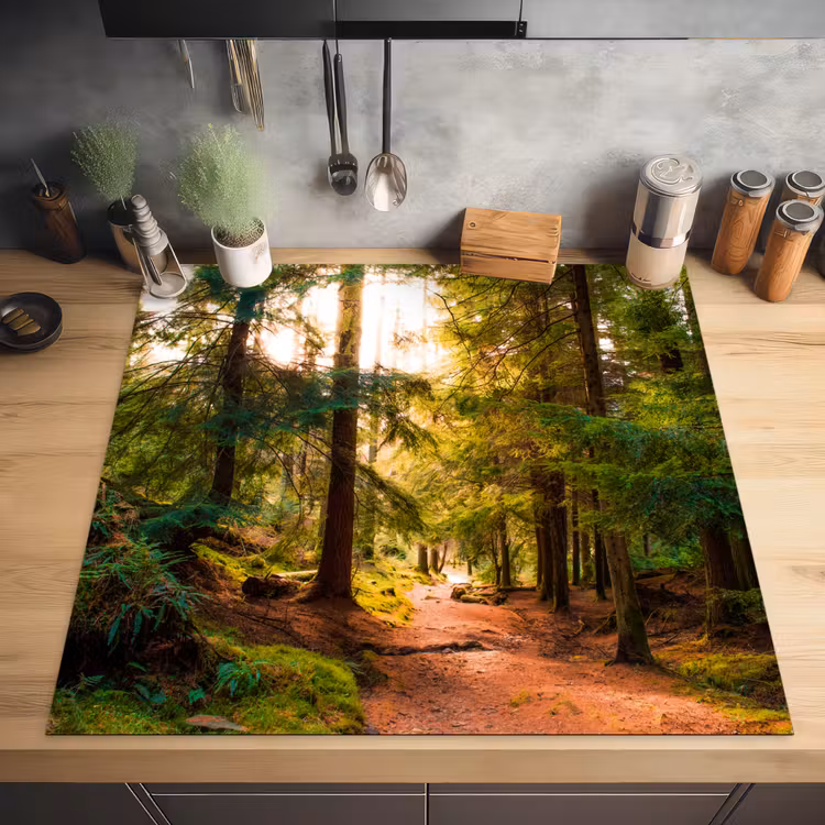 Bos - Pad - Bomen - Groen - Zon - Natuur Inductie beschermer vinyl 3mm middel -sfeer5