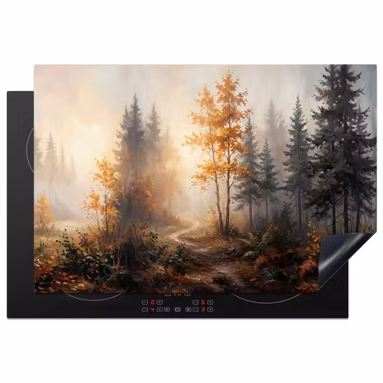 Bospad - Herfstbladeren - Natuur - Schilderachtig - Oranje Inductie beschermer vinyl 3mm klein -3d
