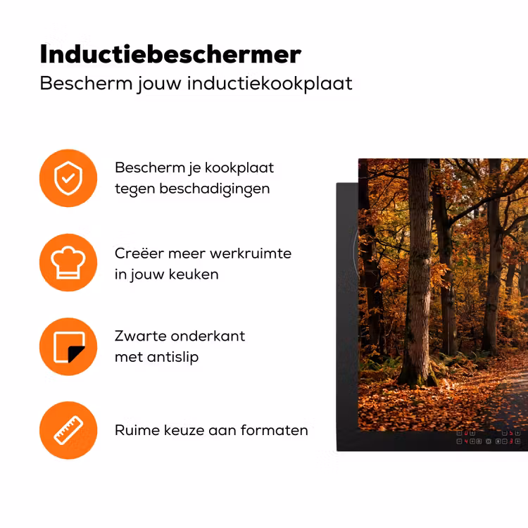 Bospad - Herfstbos - Bladeren - Oranje - Nostalgisch Inductie beschermer vinyl 3mm klein -zzzzzzz-td-ups