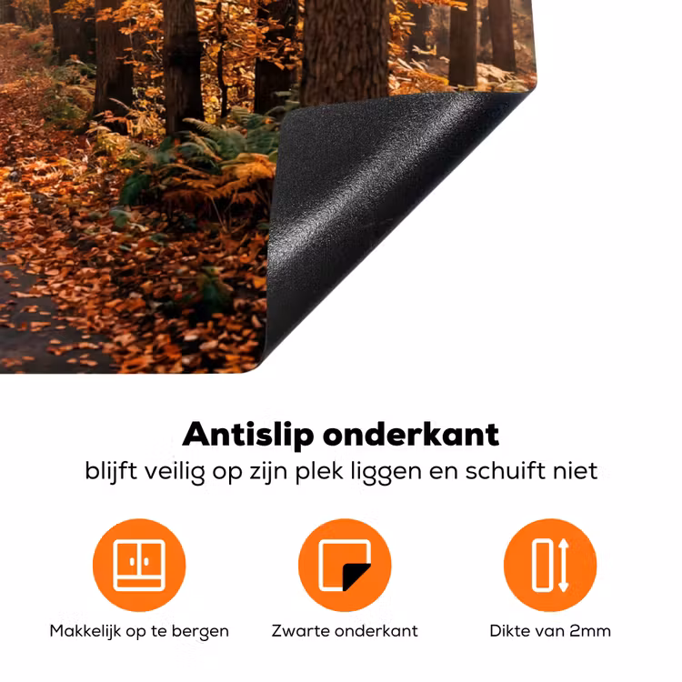 Bospad - Herfstbos - Bladeren - Oranje - Nostalgisch Inductie beschermer vinyl 3mm klein -zzzzzzz-td-onderkant