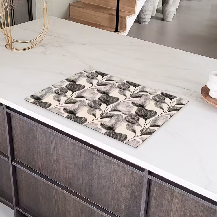 Botanisch - Bladeren - Zwart Inductie beschermer vinyl 3mm klein 276 -sfeer8