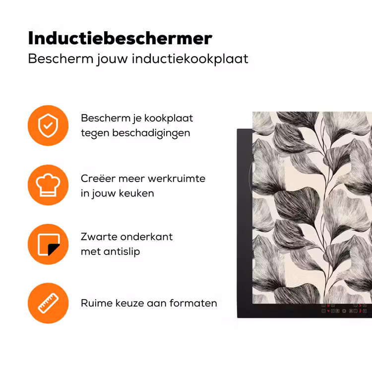 Botanisch - Bladeren - Zwart Inductie beschermer vinyl 3mm klein 276 -zzzzzzz-td-ups