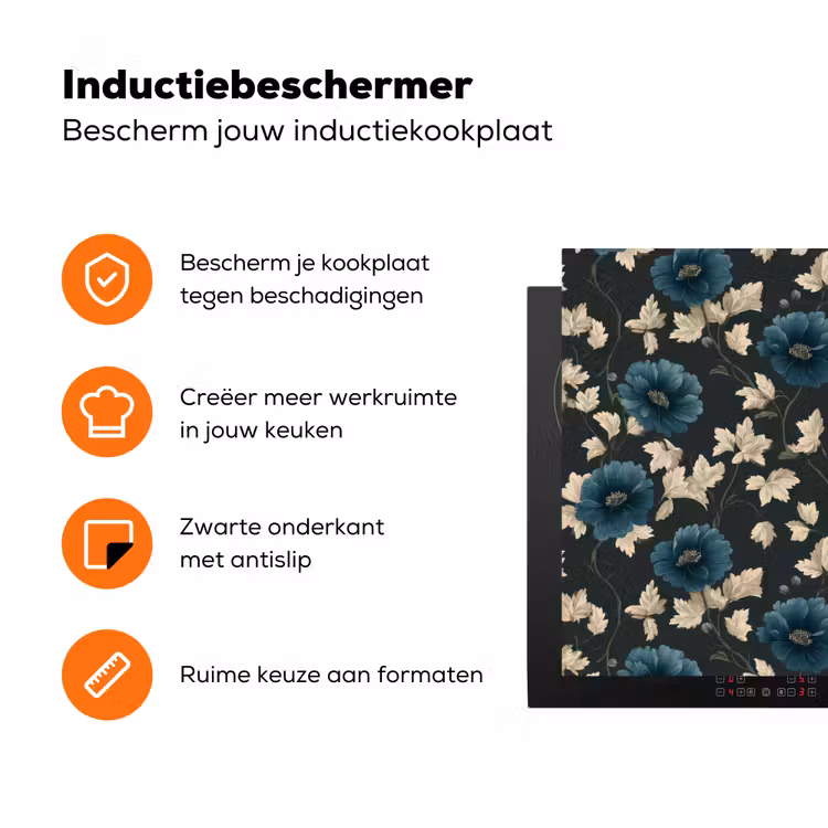 Botanisch - Bloemen - Blauw Inductie beschermer vinyl 3mm klein 276 -zzzzzzz-td-ups