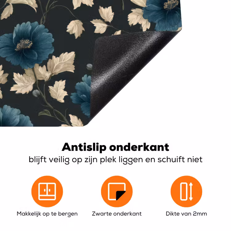 Botanisch - Bloemen - Blauw Inductie beschermer vinyl 3mm klein 276 -zzzzzzz-td-onderkant