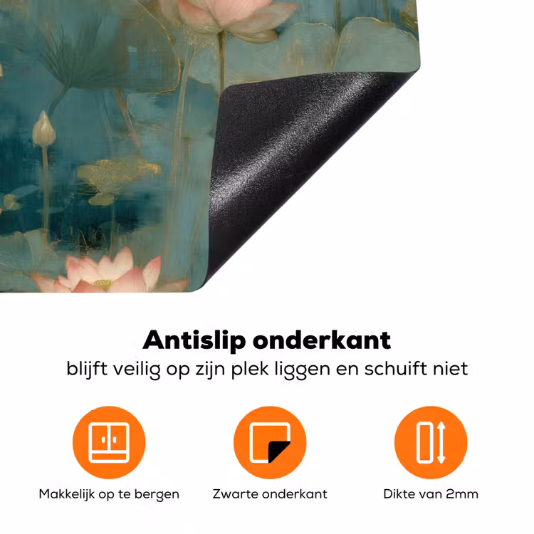 Botanisch - Bloemen - Roze Inductie beschermer vinyl 3mm klein 276 -zzzzzzz-td-onderkant