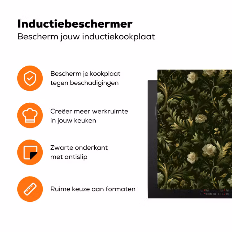 Botanisch - Naadloos - Bloemen Inductie beschermer vinyl 3mm klein 276 -zzzzzzz-td-ups