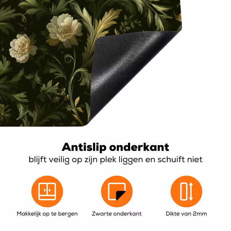Botanisch - Naadloos - Bloemen Inductie beschermer vinyl 3mm klein 276 -zzzzzzz-td-onderkant