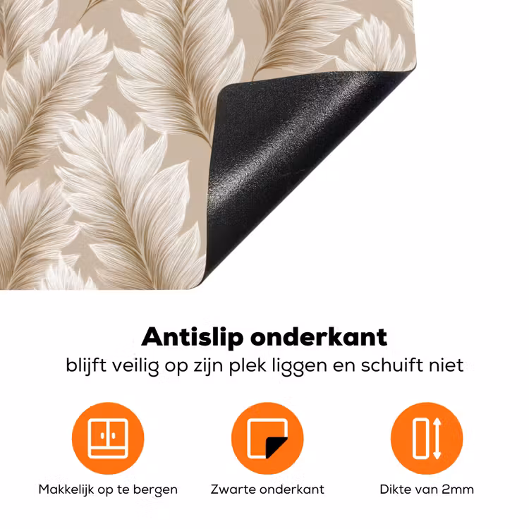 Botanisch - Patroon - Beige Inductie beschermer vinyl 3mm klein 276 -zzzzzzz-td-onderkant