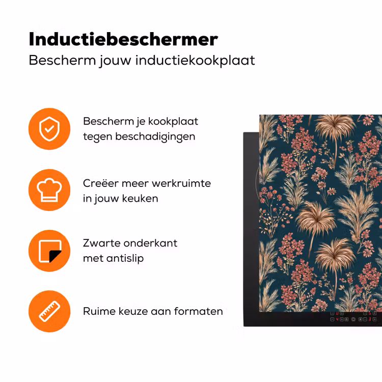 Botanisch - Patroon - Blauw Inductie beschermer vinyl 3mm klein 276 -zzzzzzz-td-ups