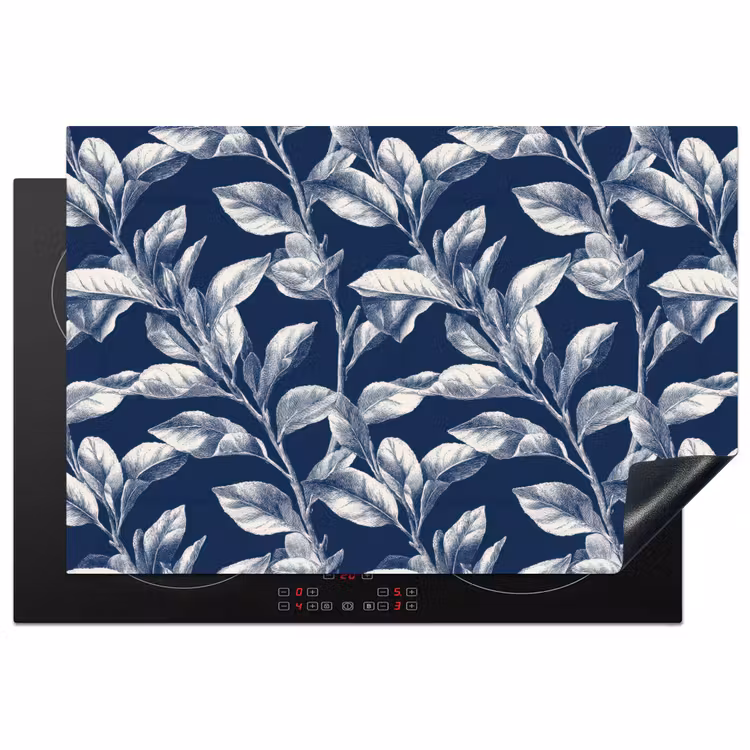 Botanisch - Patroon - Blauw Inductie beschermer vinyl 3mm klein 276 -3d