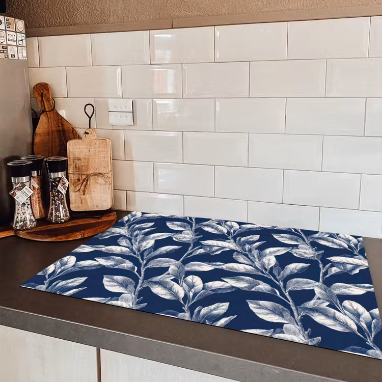 Botanisch - Patroon - Blauw Inductie beschermer vinyl 3mm klein 276 -sfeer3