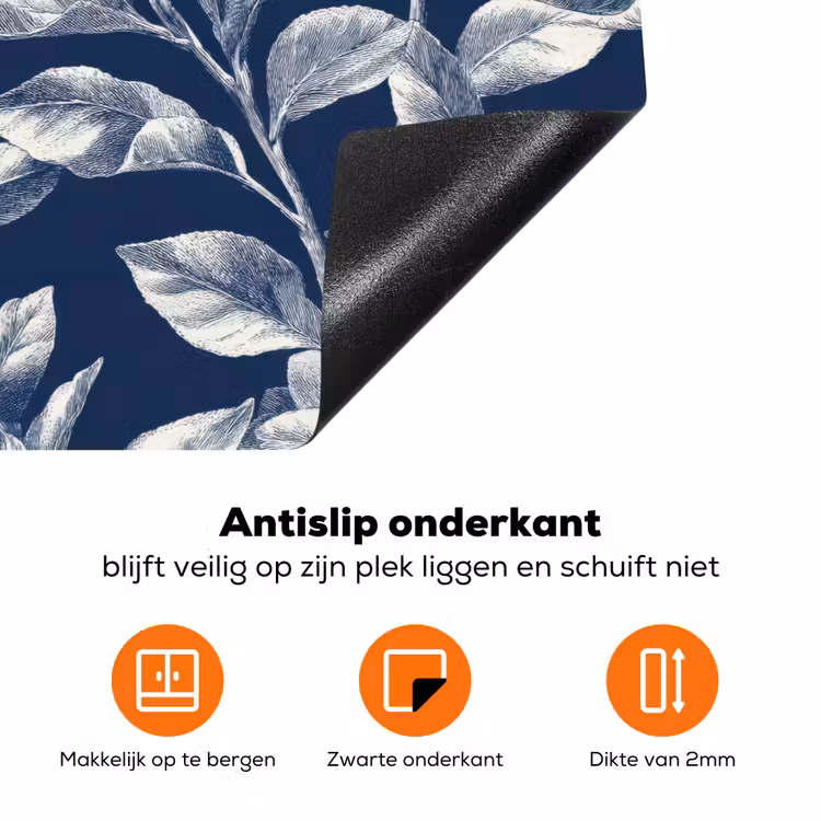 Botanisch - Patroon - Blauw Inductie beschermer vinyl 3mm klein 276 -zzzzzzz-td-onderkant