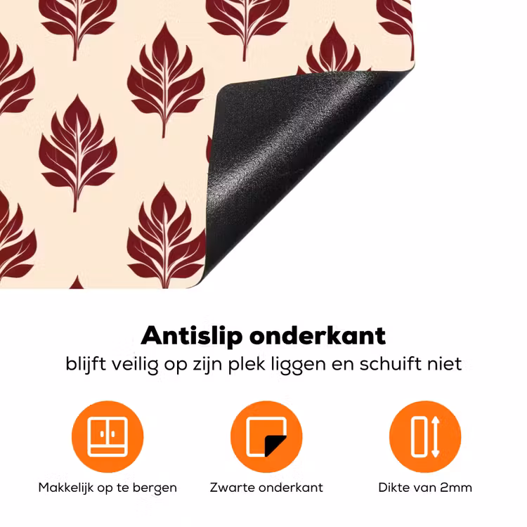Botanisch - Patroon - Bordeaux Inductie beschermer vinyl 3mm klein 276 -zzzzzzz-td-onderkant
