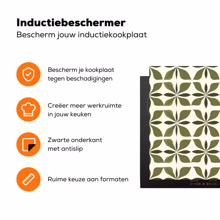 Botanisch - Retro - Groen Inductie beschermer vinyl 3mm klein 276 -zzzzzzz-td-ups