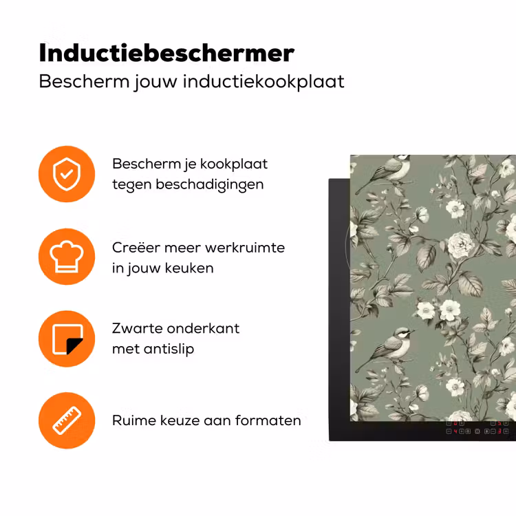 Botanisch - Vogels - Groen Inductie beschermer vinyl 3mm klein 276 -zzzzzzz-td-ups