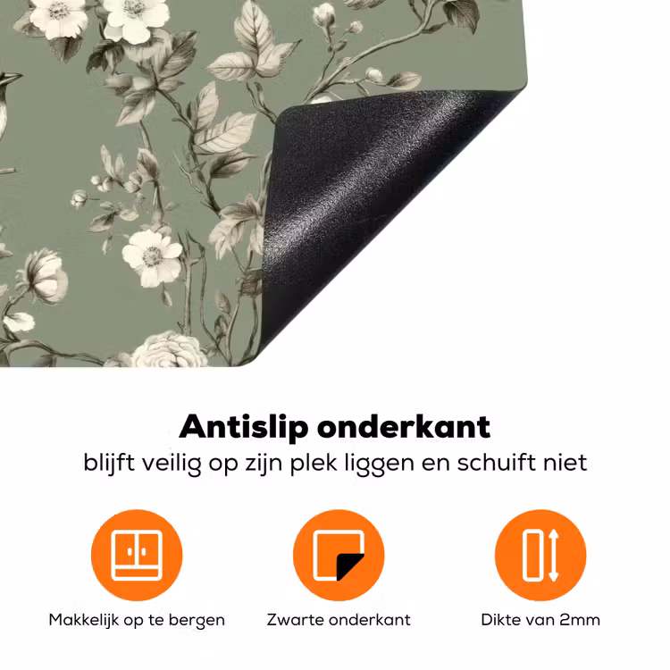 Botanisch - Vogels - Groen Inductie beschermer vinyl 3mm klein 276 -zzzzzzz-td-onderkant