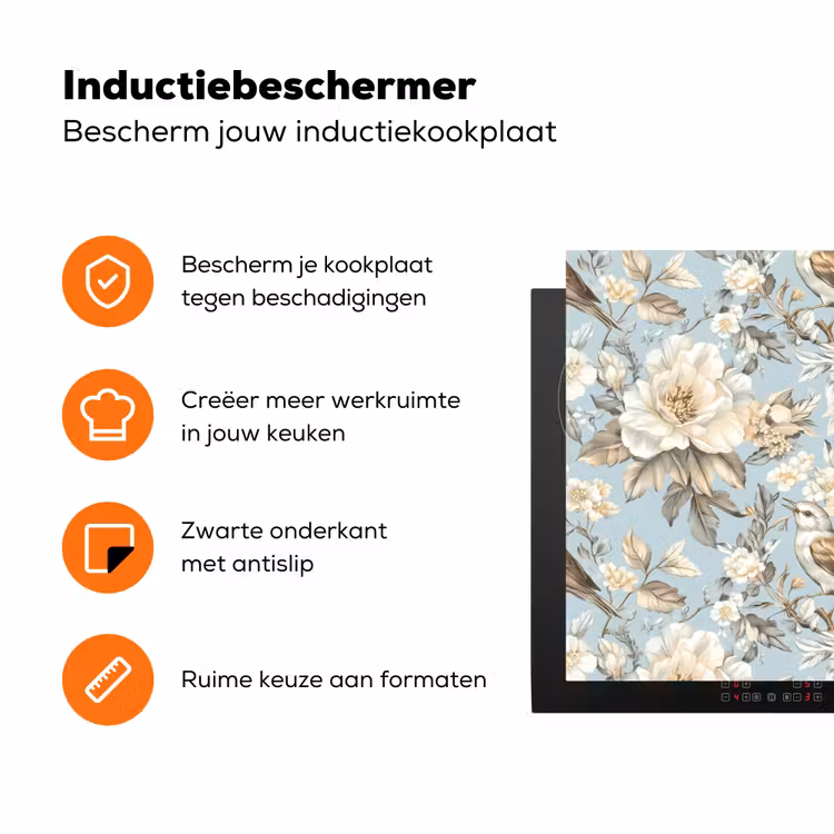 Botanisch - Zangvogel - Blauw Inductie beschermer vinyl 3mm klein 276 -zzzzzzz-td-ups