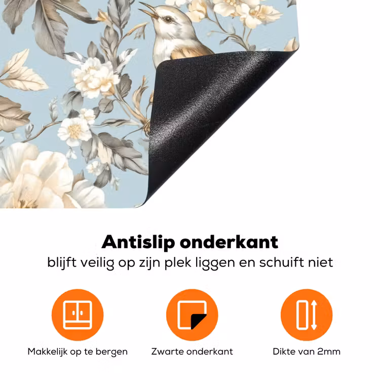 Botanisch - Zangvogel - Blauw Inductie beschermer vinyl 3mm klein 276 -zzzzzzz-td-onderkant