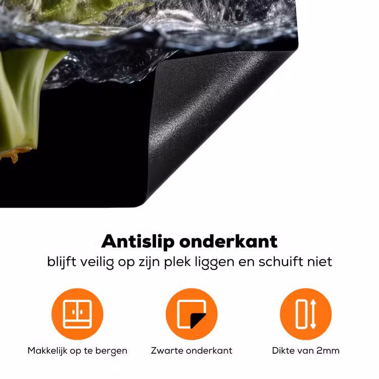 Broccoli - Groen - Water - Zwart Inductie beschermer vinyl 3mm klein -zzzzzzz-td-onderkant