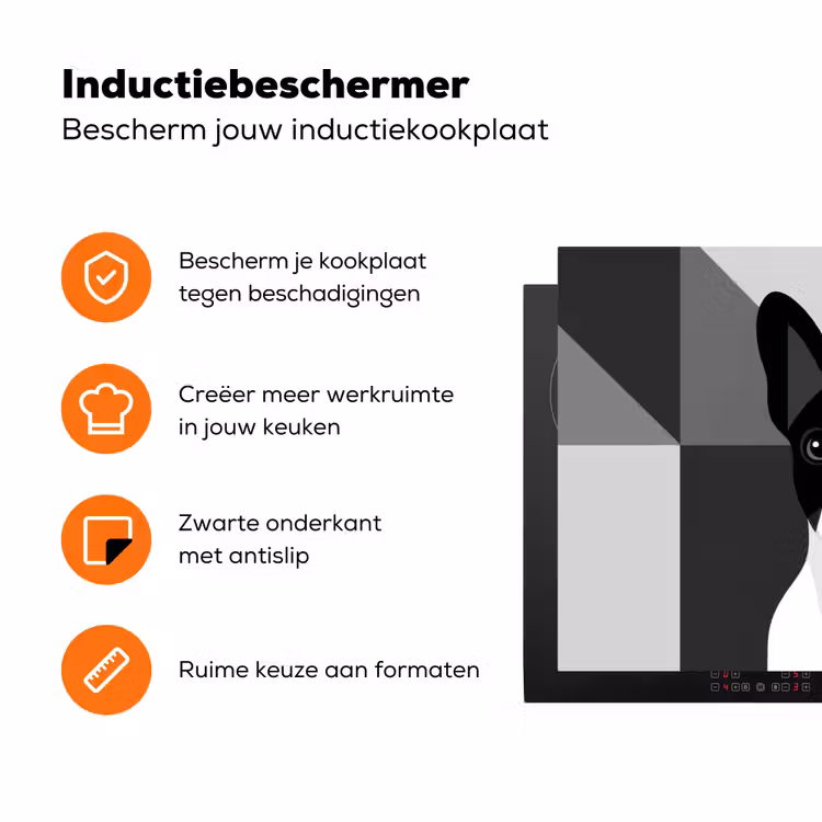 Buldog - Zwart - Abstract - Vlakken Inductie beschermer vinyl 3mm klein -zzzzzzz-td-ups