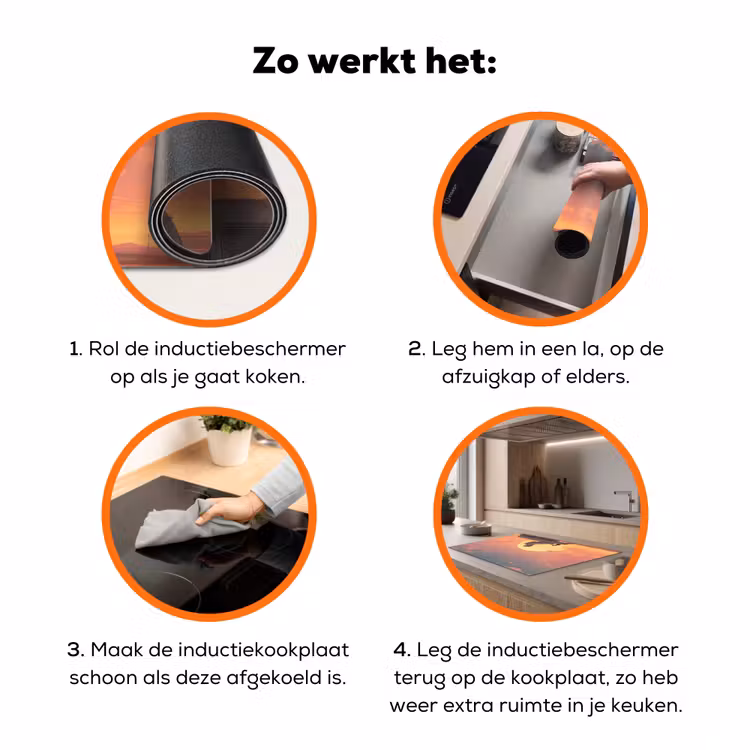 Busje - Kat - Zonsondergang - Oranje Inductie beschermer vinyl 3mm klein -zzzzzzz-td-werking