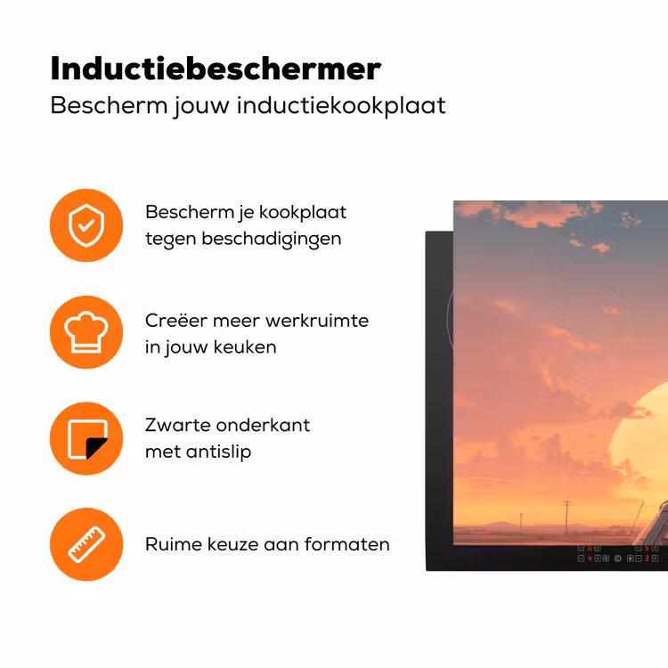 Busje - Kat - Zonsondergang - Oranje Inductie beschermer vinyl 3mm klein -zzzzzzz-td-ups