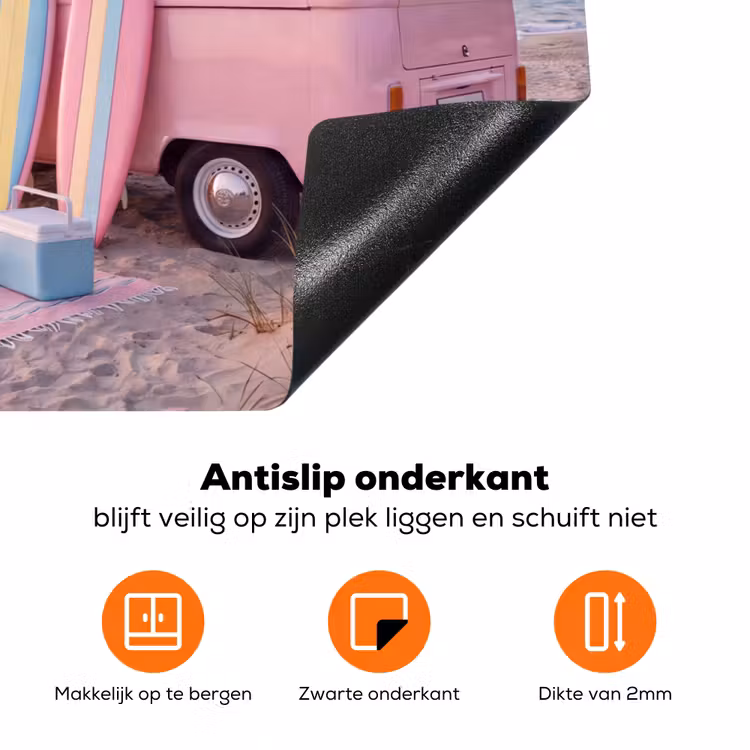 Busje - Strand - Surfplank - Zomer - Roze Inductie beschermer vinyl 3mm klein -zzzzzzz-td-onderkant