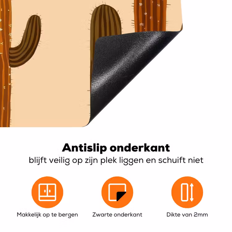 Cactus - Woestijn - Zand - Bruin Inductie beschermer vinyl 3mm klein -zzzzzzz-td-onderkant