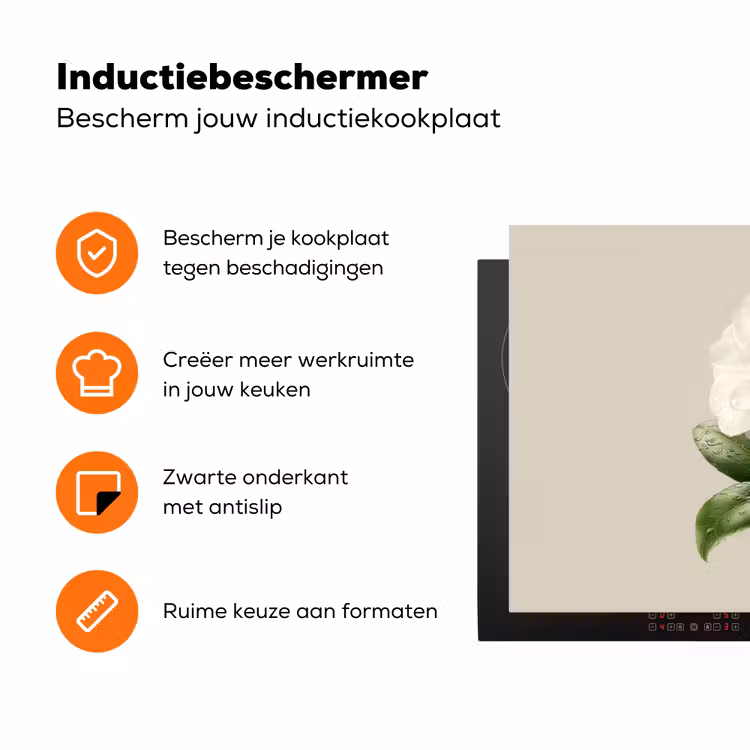 Cameliabloem - Wit - Groen Inductie beschermer vinyl 3mm klein -zzzzzzz-td-ups