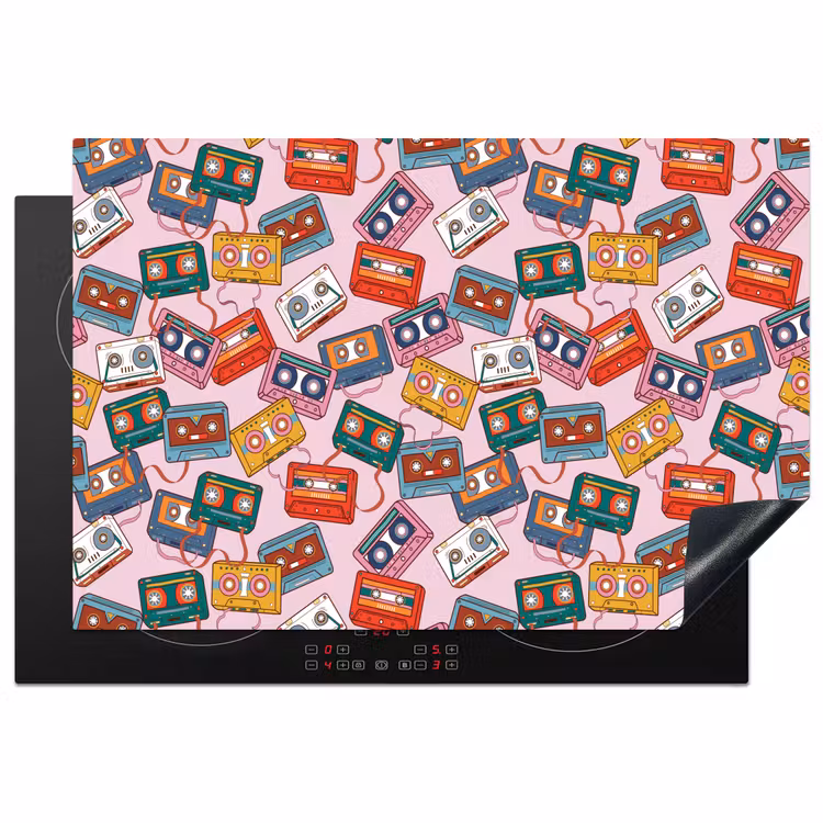 Retro - Disco - Cassettebandjes - Multi Inductie beschermer vinyl 3mm klein 276 -3d