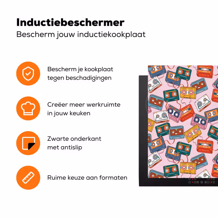 Retro - Disco - Cassettebandjes - Multi Inductie beschermer vinyl 3mm klein 276 -zzzzzzz-td-ups