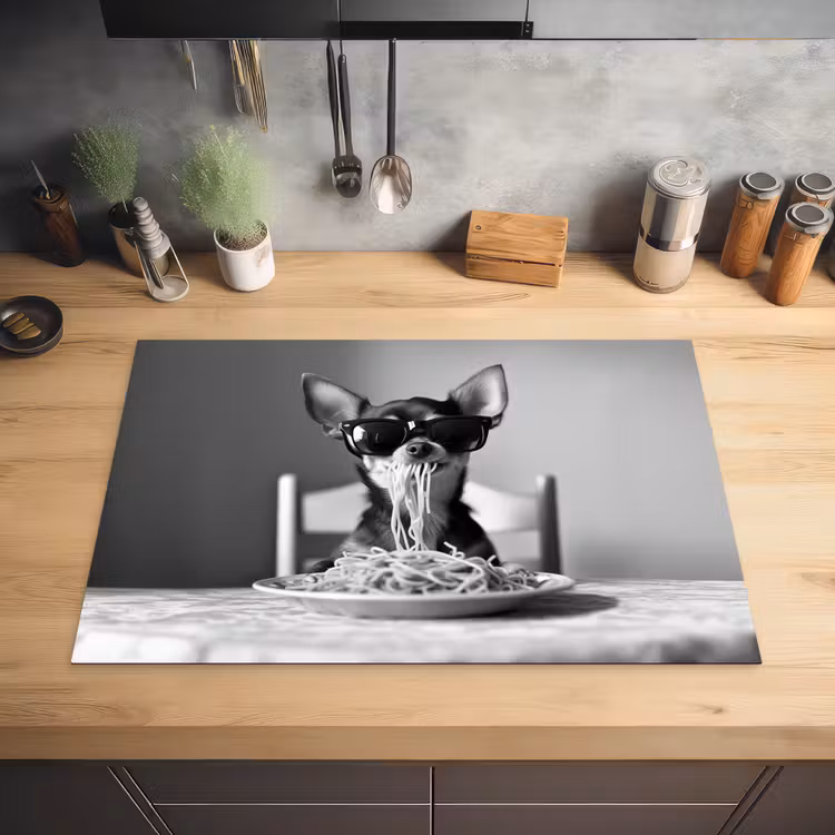 Chihuahua - Hond - Zonnebril - Humoristisch - Zwart - Wit - Spaghetti Inductie beschermer vinyl 3mm klein -sfeer5