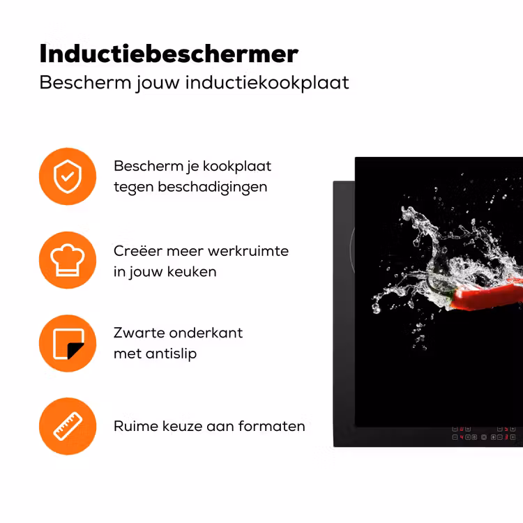 Chilipeper - Stilleven - Water - Zwart - Rood Inductie beschermer vinyl 3mm klein -zzzzzzz-td-ups