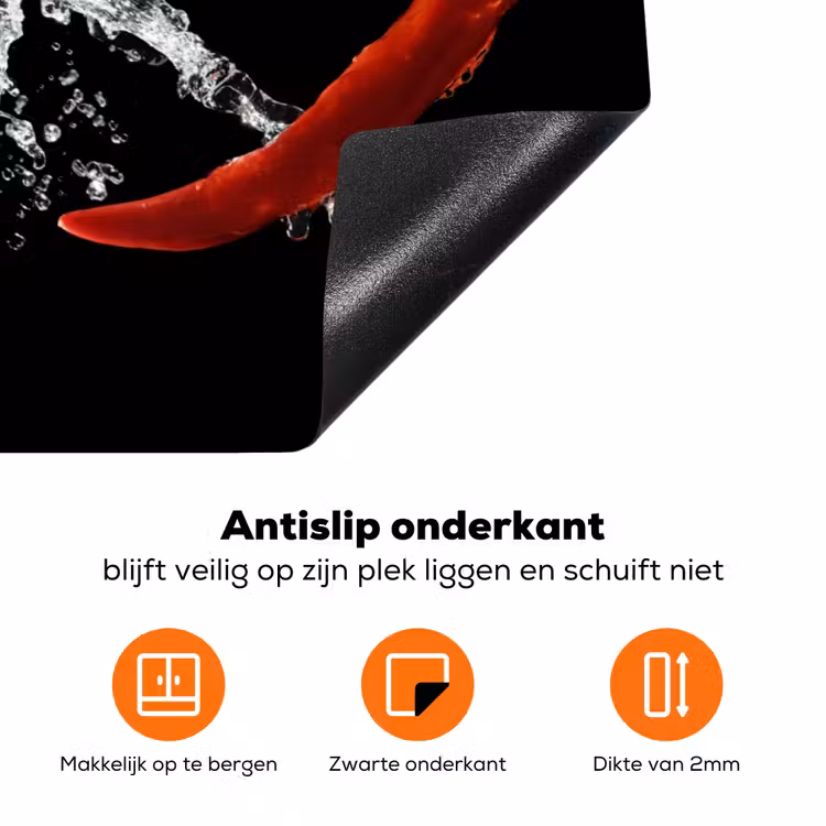 Chilipeper - Stilleven - Water - Zwart - Rood Inductie beschermer vinyl 3mm klein -zzzzzzz-td-onderkant