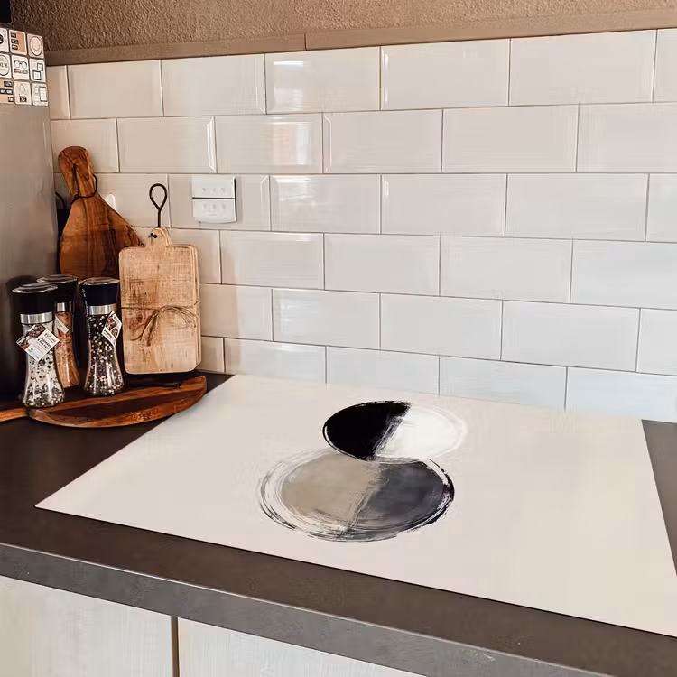 Cirkels - Strepen - Minimalistisch - Zwart Inductie beschermer vinyl 3mm klein -sfeer3