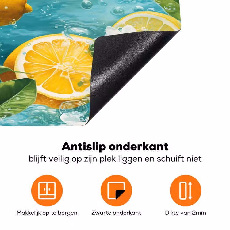 Citroen - Bloemen - Bruisend - Water Inductie beschermer vinyl 3mm klein 276 -zzzzzzz-td-onderkant