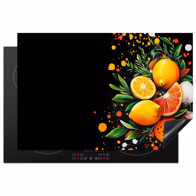 Citroenen - Zwart - Kruiden - Graffiti - Verf Inductie beschermer vinyl 3mm klein -3d