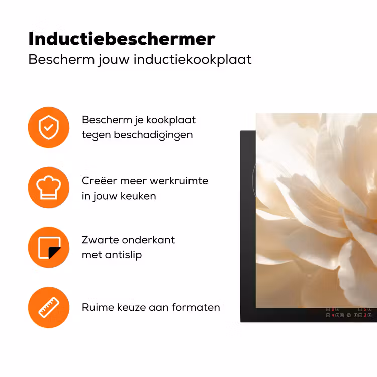 Close up - Pioenroos - Wit Inductie beschermer vinyl 3mm klein -zzzzzzz-td-ups