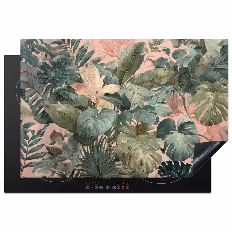 Compositie van bladeren - Groen - Roze Inductie beschermer vinyl 3mm klein -3d