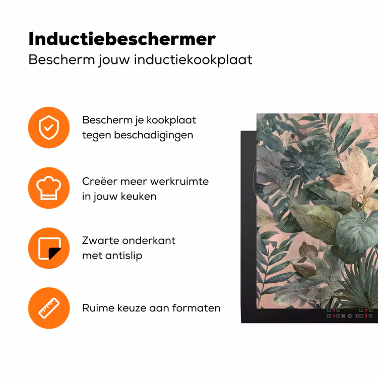 Compositie van bladeren - Groen - Roze Inductie beschermer vinyl 3mm klein -zzzzzzz-td-ups