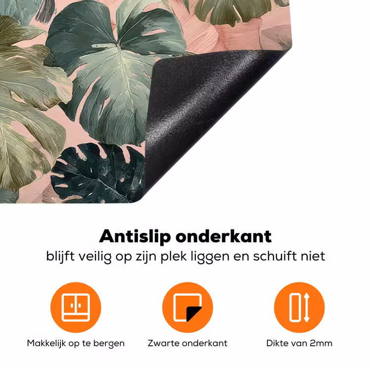 Compositie van bladeren - Groen - Roze Inductie beschermer vinyl 3mm klein -zzzzzzz-td-onderkant